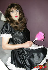 Slutty crossdressing maid cleaning her mistresses house and