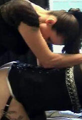 Mistress jane has a lot of fun spreading this tgirls anus wide