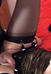 This luck tranny gets tied to strapon janes bed and then