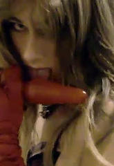 Kirsty gets her tranny dick sucked by a slutty brunette and