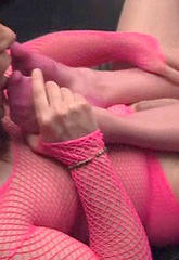 Lucky tranny in pink fishnet body stocking blow janes