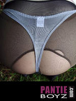 Cheeky tartan pantie boy flashing his bum wearing nylon